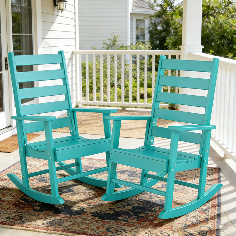 2 chaises berçantes d'extérieur à dossier haut 2 pièces, Bleu