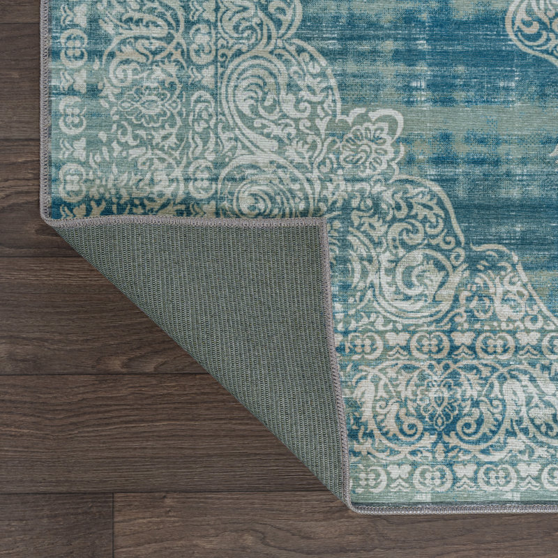Tapis bleu sarcelle / crème Regis Bohemian Medallion, Rectangle 3 pi 11 po x 6 pi