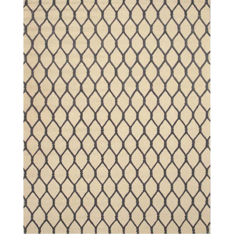 Tapis beige en laine touffeté à la main Ophelia, Rectangle de 5 pi x 8 pi