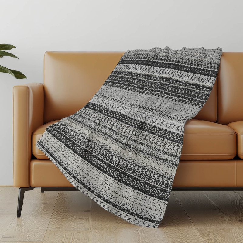 Addison Machine Washable Sherpa Striped Throw Blanket, Black