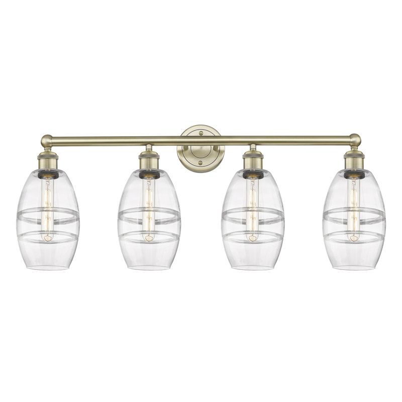 Éclairage pour meuble-lavabo à 4 lumières à intensité variable Dundrod, Transparent, Laiton antique