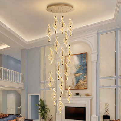 16-Light Led Acrylic Chandelier For High Ceilings Gold
