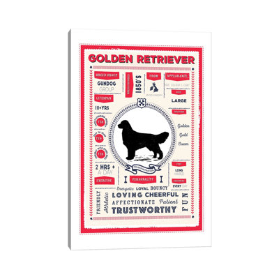 «Golden Retriever Infographie Red» par PaperPaintPixels, impression sur toile tendue