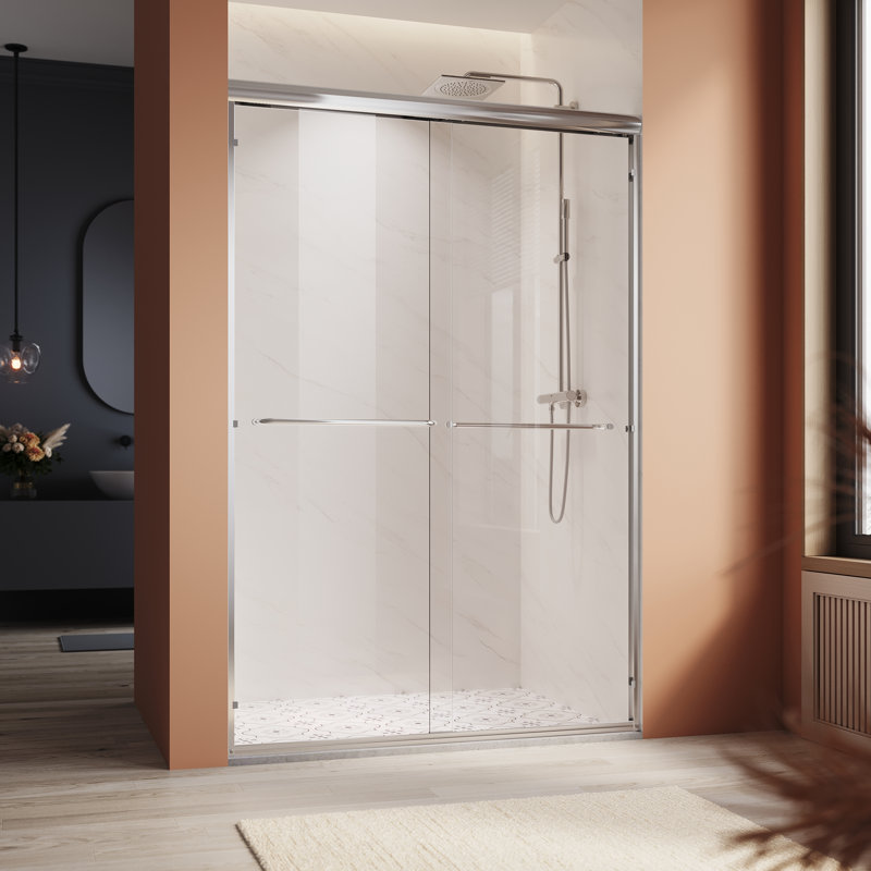 45"-48" W X 72" H Dual Handle Semi-Frameless Bypass Tempered Glass Shower Door In Chrome, Polished Chrome