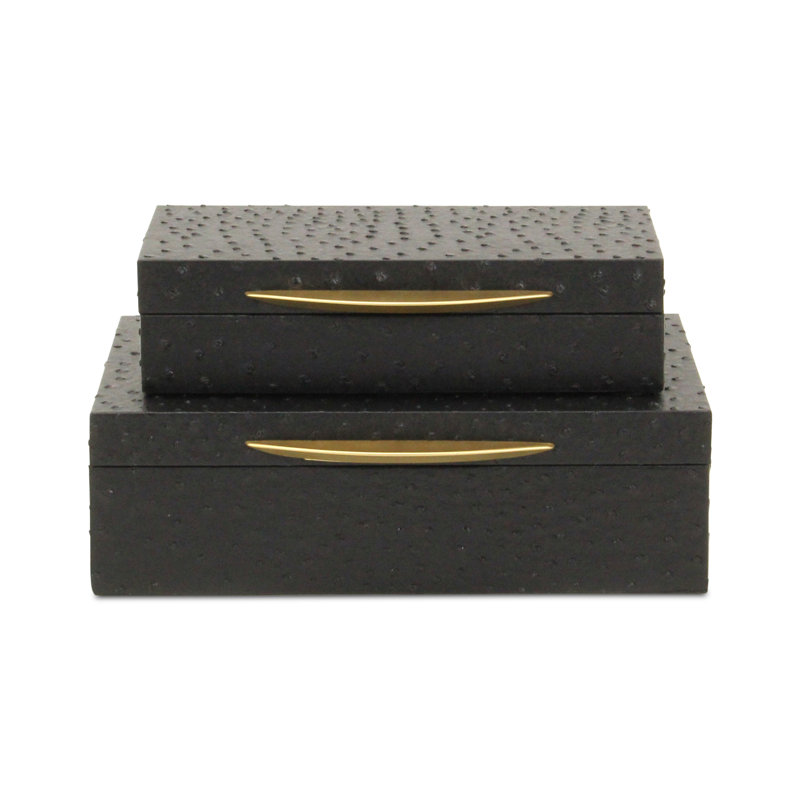 Canorus Faux Ostritch Pattern Rectangular Box Set - Black, Black