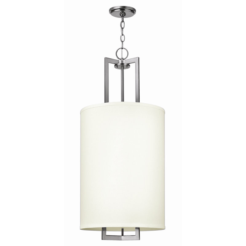 Elegant 3-Light Drum Pendant with Off-White Linen Shade - Antique Nickel
