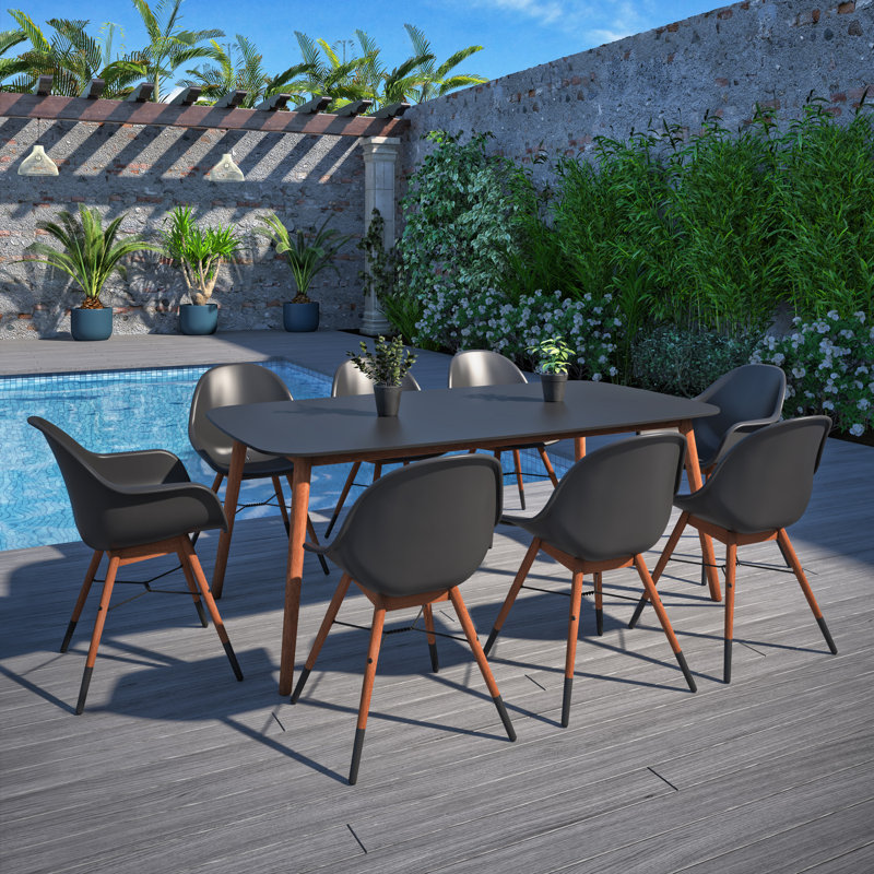 Anautica 8 - Person Wood Patio Dining Set with Rectangular Table