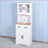 Kitchen Pantry Cabinet, Farmhouse White with Framed Glass Doors &amp; Drawer | MDF Construction | 150 lbs Capacity