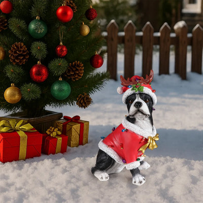 Statue de chien de Noël Parker avec chapeau de père Noël pour l'extérieur