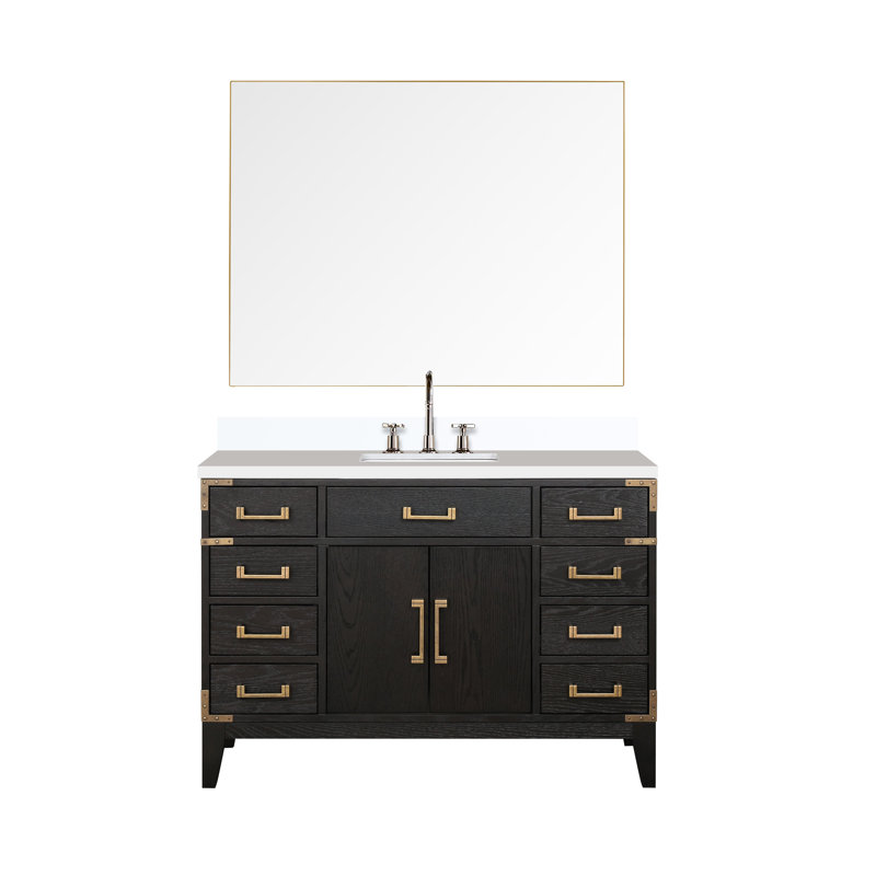Ensemble de miroir de meuble-lavabo simple l 48 po x P 22 po Laurel, Chêne noir, Marbre de culture blanc