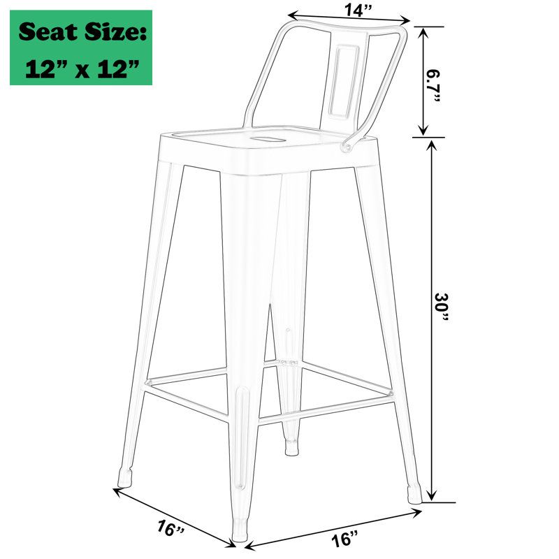 Steel Counter Stool with Steel Frame, Black, Bar Stool (30” Seat Height)