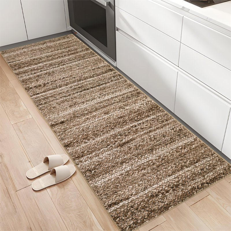 Machine Washable Runner Rugs 2x6 Modern Farmhouse Runners Non-Slip Gradient Runner Rug Soft Printed Braid Indoor Floor Carpet Rug for Hallway Kitchen Bedside Laundry, Brown