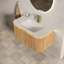 Meuble-lavabo flottant 36 po | Lavabo intégré en pierre frittée en travertin, lumière DEL à capteur, armoire en bois naturel rayé 3D, tiroir à fermeture en douceur-962210961