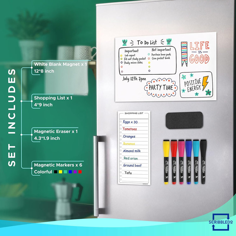 Tableau blanc magnétique effaçable à sec pour tableau blanc magnétique pour réfrigérateur 8 po x 12 po