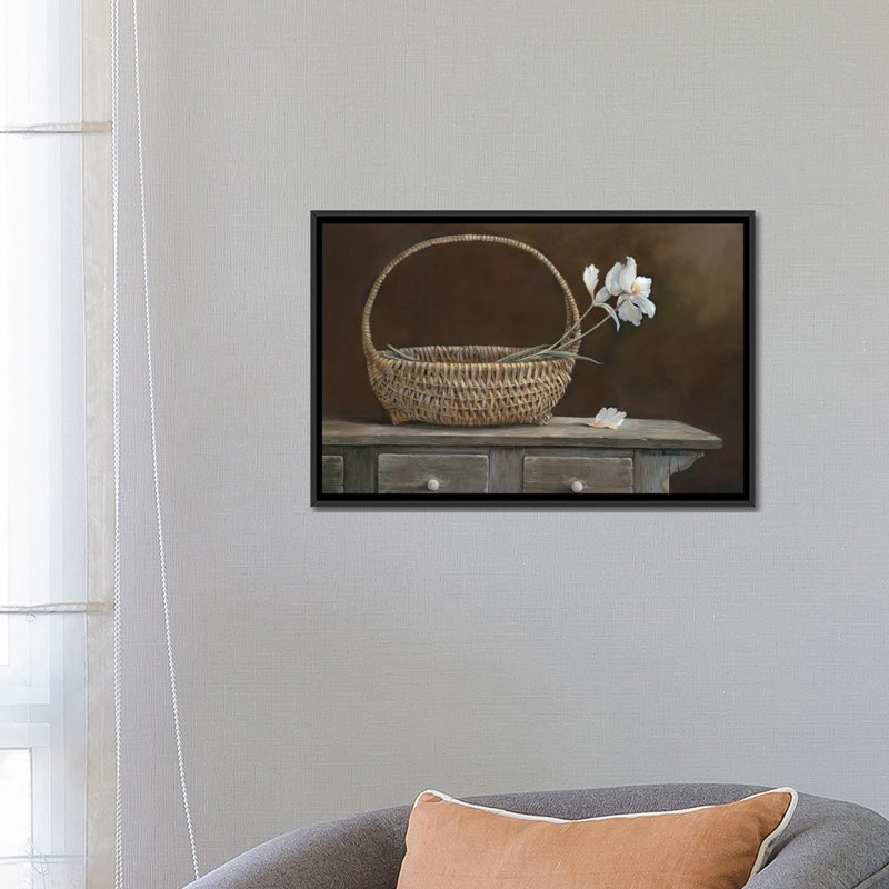 «Wicker & Orchids», reproduction d'art sur toile, H 26 po x l 40 po x P 1,5 po, Papier d'art encadré noir, Pas de tapis