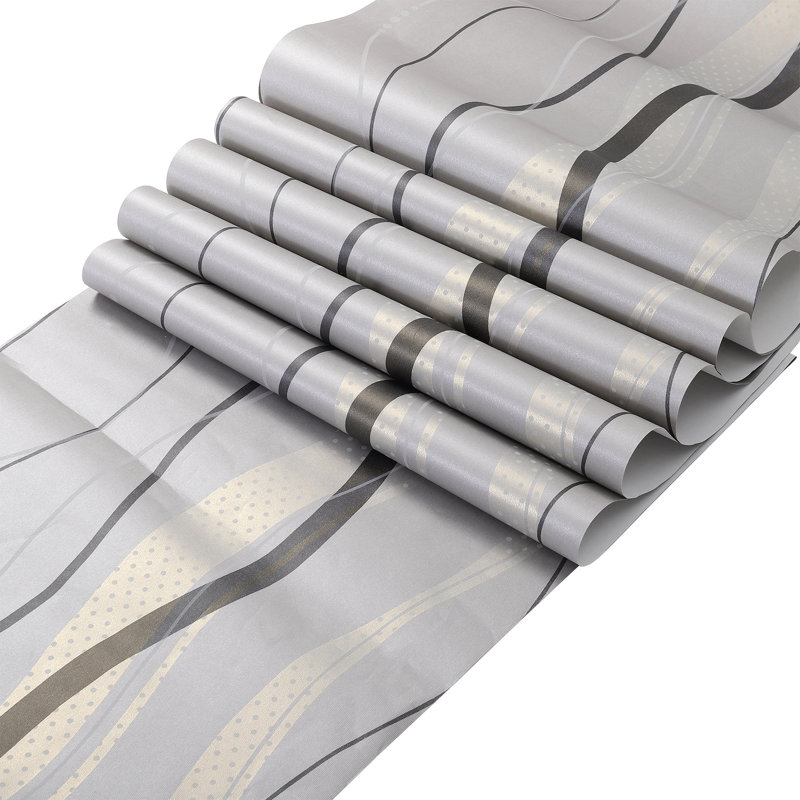 Alviva 10m x 53cm Contemporary Geometric Curving Linear Wallpaper