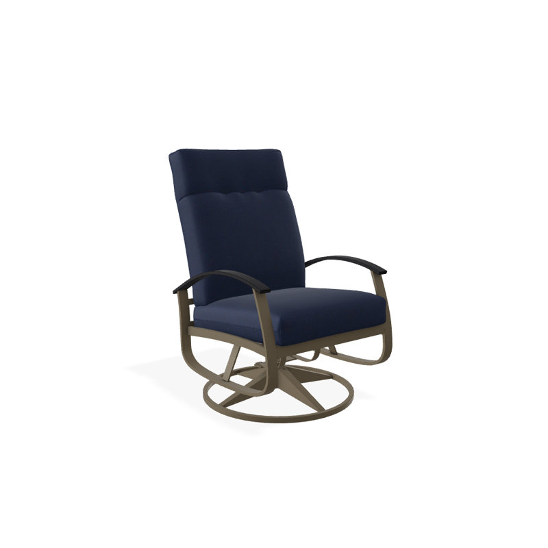 Chaise de patio pivotante avec coussins Askar, Mélange indigo, Blanc P50, Bois de plage texturé