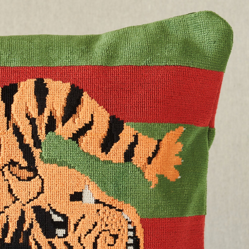 Jokhang Tiger Velvet Pillow, Red/Green