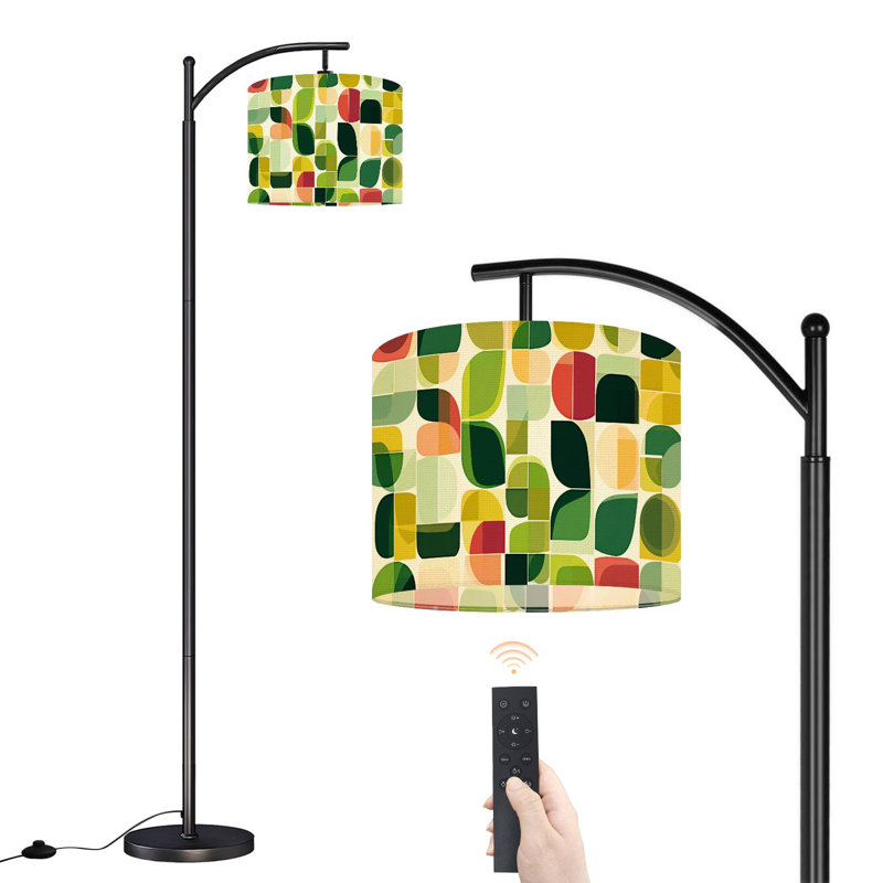Lampe sur pied à arc avec abat-jour ajustable 60s 70 style rétro rétro style Mid-Century moderne en mosaïque lampe sur pied géométrique 3 températures de couleur à intensité variable haute lampe sur pied avec interrupteur au pied pour la chambre à coucher