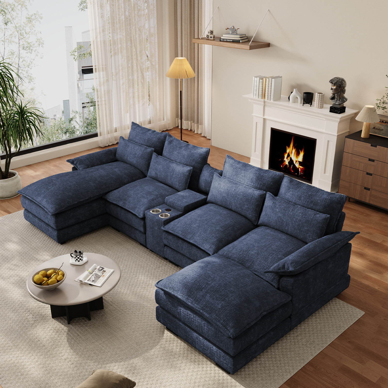 Latitude Run® 135'' U Shape Sectional Sofa Cloud Couch With Ottoman And ...
