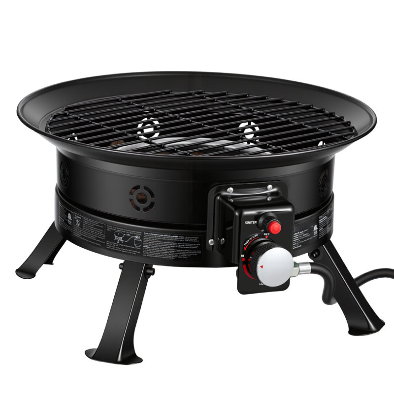 Propane Fire Pit 24-Inch, 53,000 BTU Portable Gas Fire Pit, with Grill Grate & Lava Rocks, Adjustable Flame, Folding Legs,Smokeless Outdoor Firebowl for Camping, Patio, Backyard, Deck, RV, Black