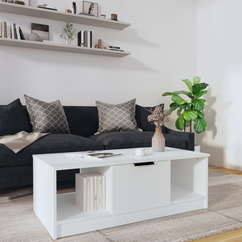 Jeffcott Solid Coffee Table with Storage, White