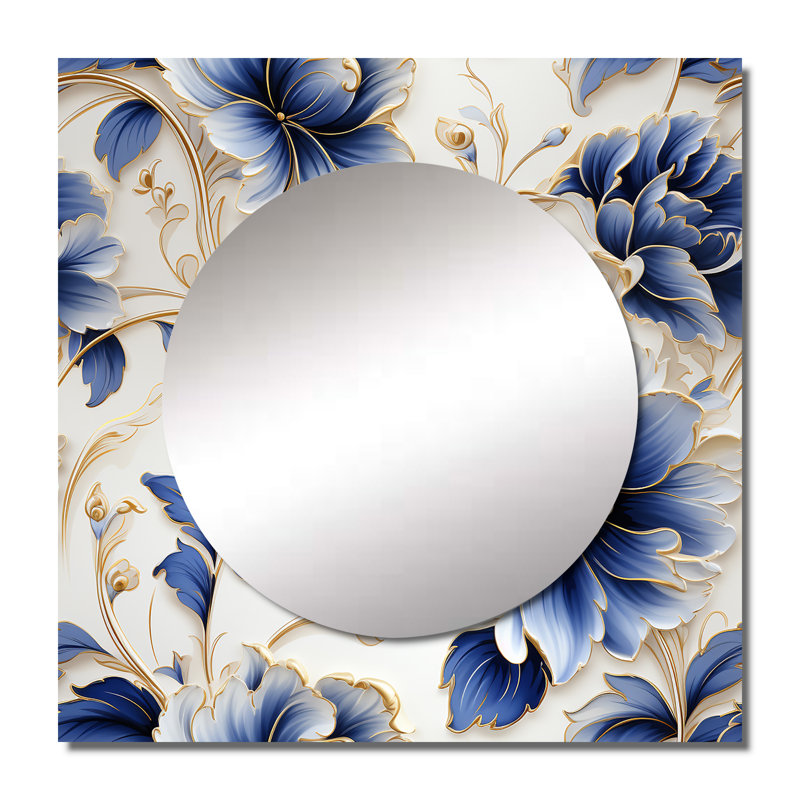 Motif victorien en filigrane bleu cobalt - grand miroir carré floral pour décoration murale, 23 po x 23 po