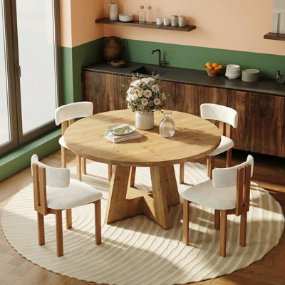 Table de salle à manger 47,24 "en bois massif pour 4 à 6 personnes, table de cuisine de ferme avec piédestal croisé