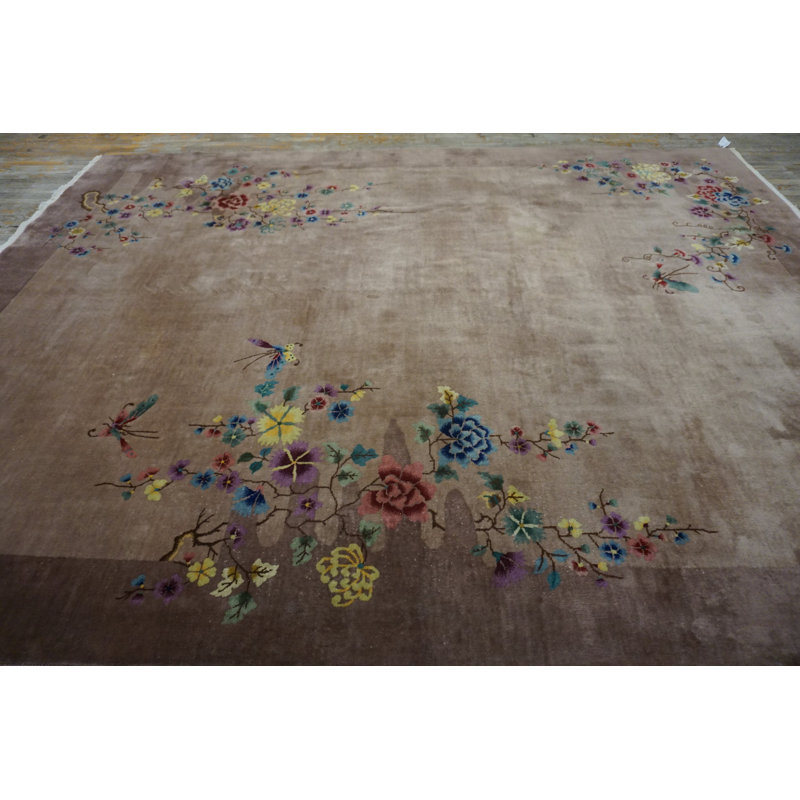 Tapis rectangulaire en laine noué à la main style art déco des années 1920