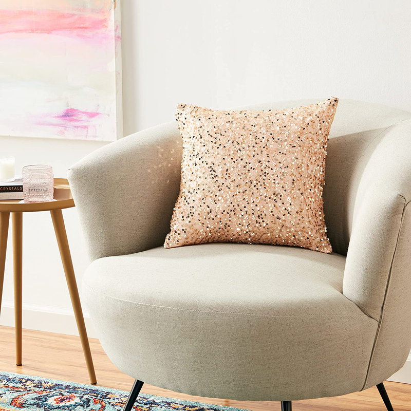 Twinkle Sparkling Sequins Pattern Sequined Throw Pillow, Polyester/Polyfill, Gold