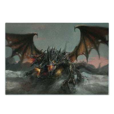 Ambesonne Gothic Tempered Glass Cutting Board Dragon Monster Brown Grey