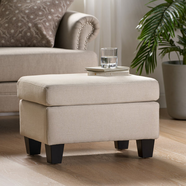 Small Footstool with Handle, Linen Fabric Ottoman Foot Rest with Padded  Seat, Curved Foot Stool with Wooden Legs, Portable Foot Rest for Living  Room