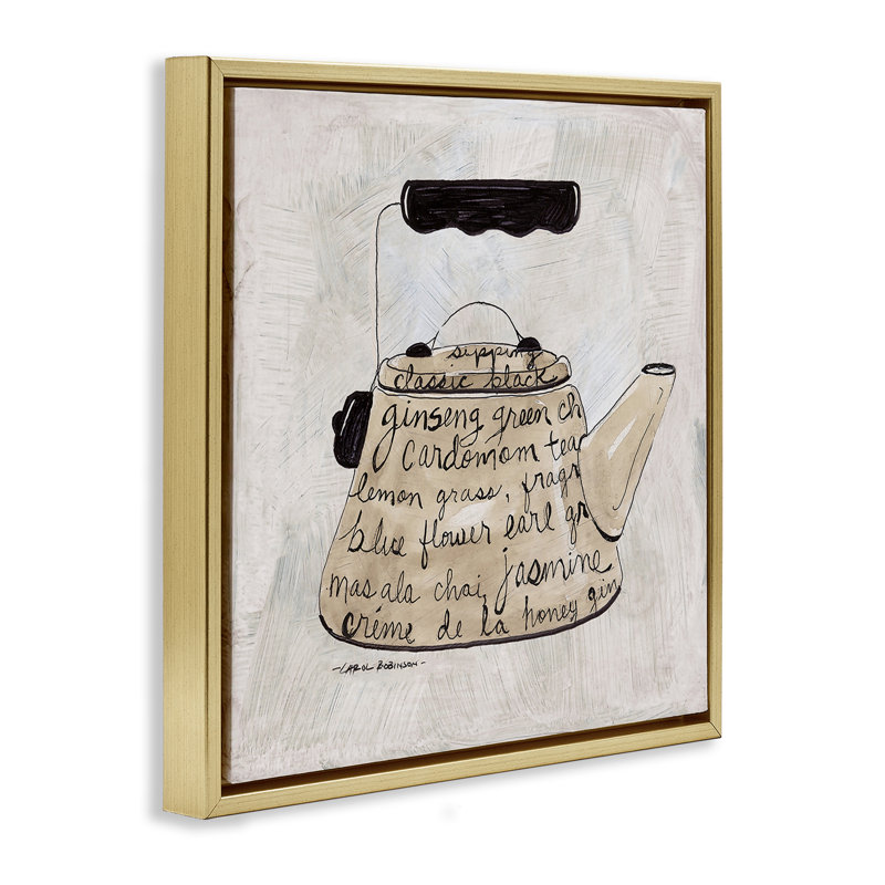 "Coffee & Tea Kettle", art mural sur toile flottant brun, design par Carol Robinson, H 25 po x l 25 po