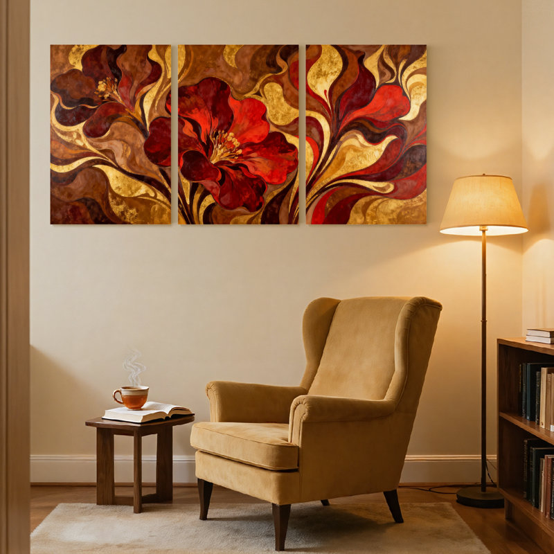 Plantes et fleurs, ensemble de 3 reproductions d'art sur toile, H 24 po x l 48 po