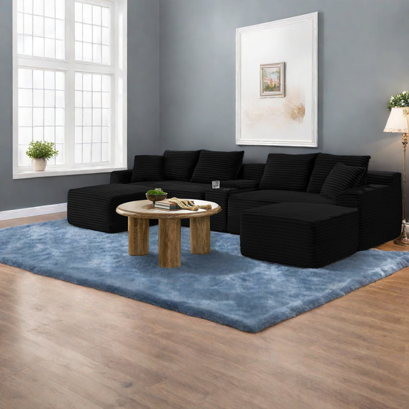 Canapé modulaire Cloud avec ports USB, revêtement en velours côtelé, canapé de salon moderne