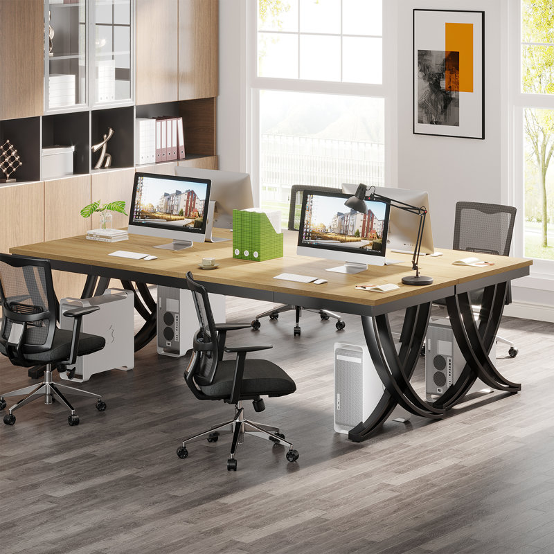 Aromola 79'' W Rectangle Computer Desk, Oak/Black