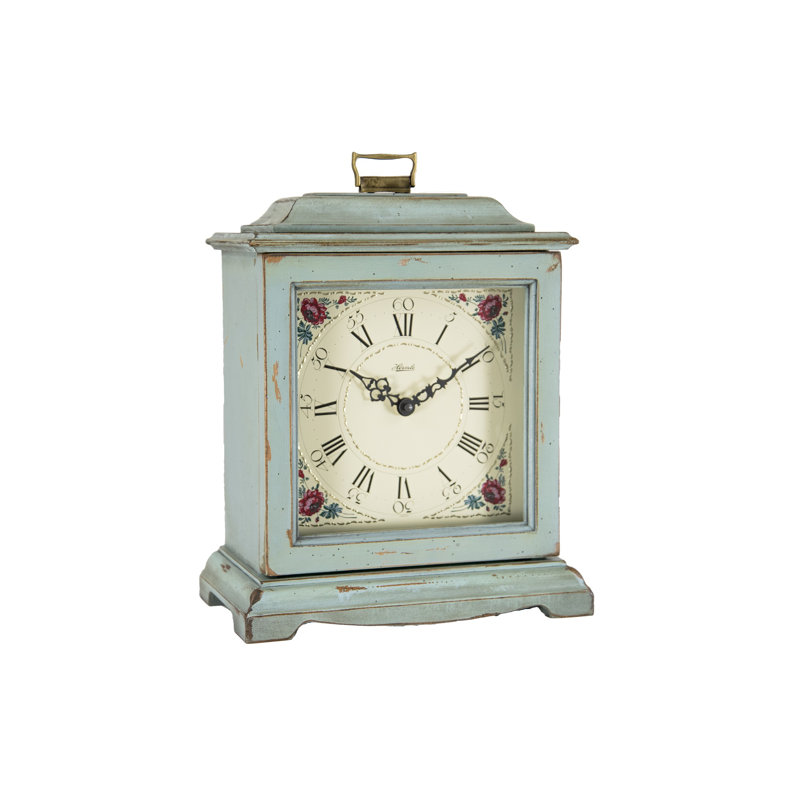 Roman Numeral Wood Tabletop Clock, Light Blue