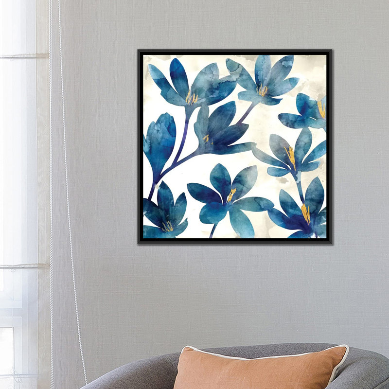 « veranda blue i », impression sur toile, H 18 po x l 18 po x P 1,5 po, Toile avec cadre noir, Pas de tapis