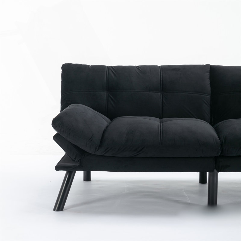 Lanis Pillow Top Arm, Black Velvet, 32" H x 67" W x 16" D