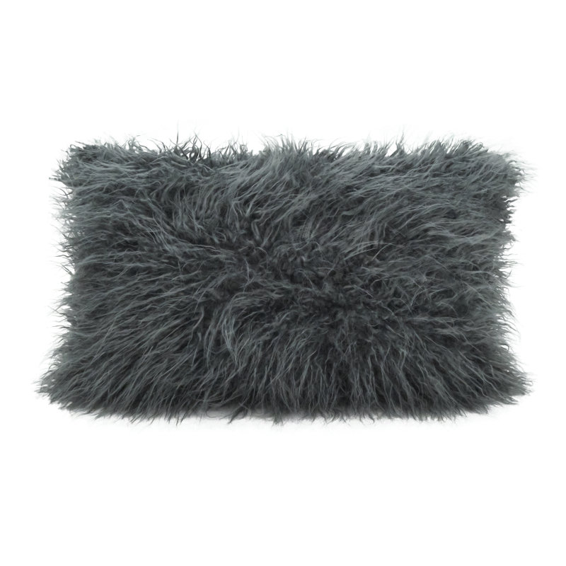 Slate Rectangular Faux Mongolian Fur Throw Pillow