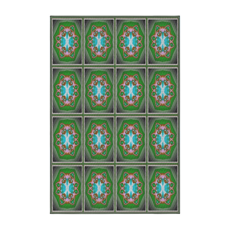 Tapis vert/bleu à motifs, Rectangle 2 pi x 3 pi