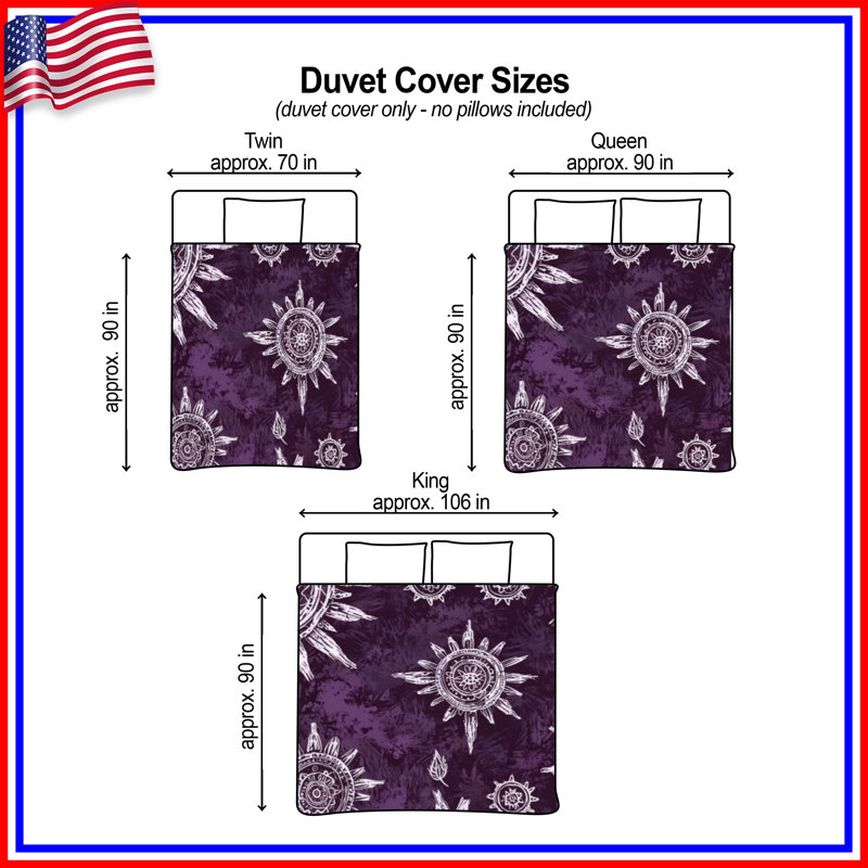 Purple Sun Motif Duvet Covers, Twin