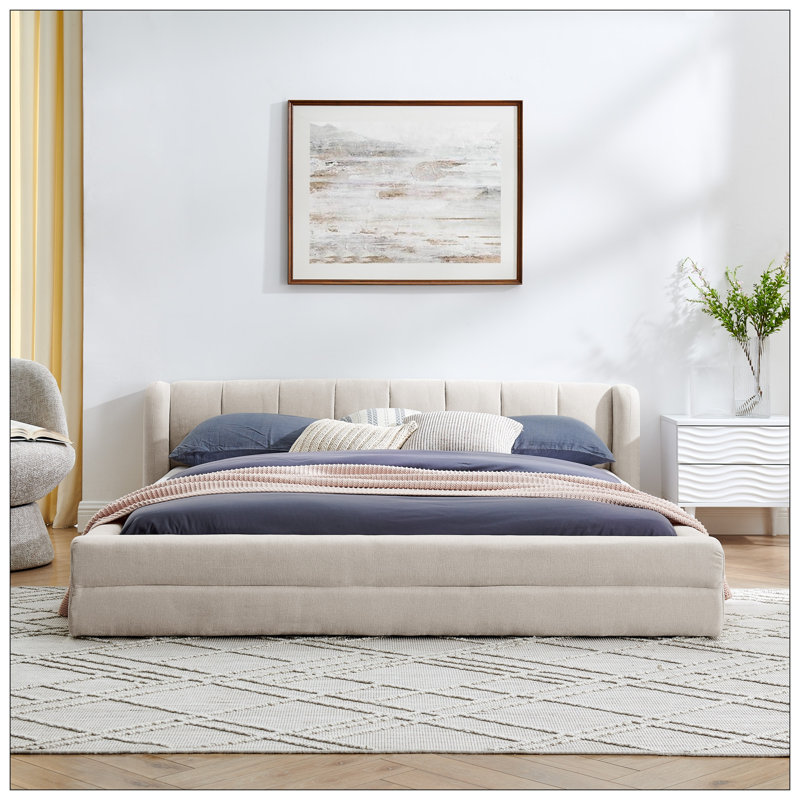 Structure de lit rembourrée avec tissu épais, Beige