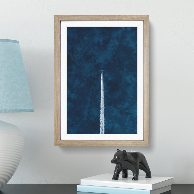 Contrails from the Airplane - Picture Frame Painting Print, 87cm H x 62cm W x 2cm D, Oak Framed