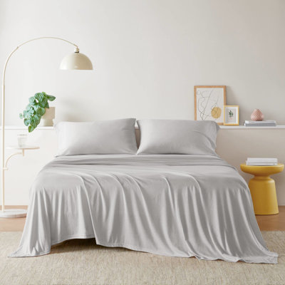3 draps gris toutes saisons en tricot de coton, doux comme un t-shirt douillet, absorbant pendant les mois chauds, chaud froid 1 plat, ajusté, vêtements de taie d'oreiller, chaleur absorbante d'été, froid chaud d'hiver,