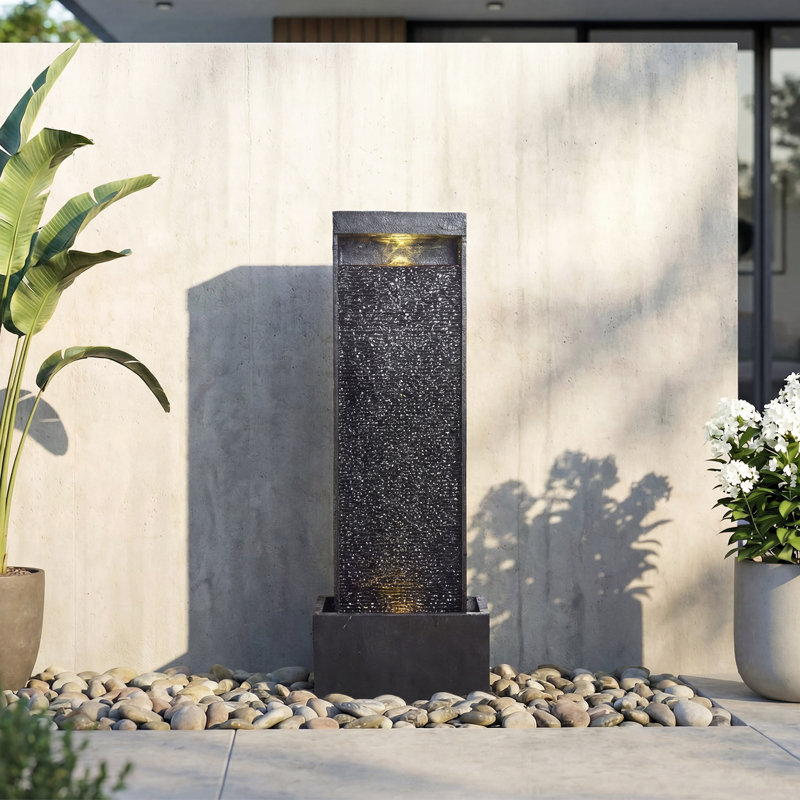 Plancher extérieur - Fontaine à cascade debout avec lumière DEL, roche moderne - caractéristique de l'eau texturée pour le jardin, le patio et la cour