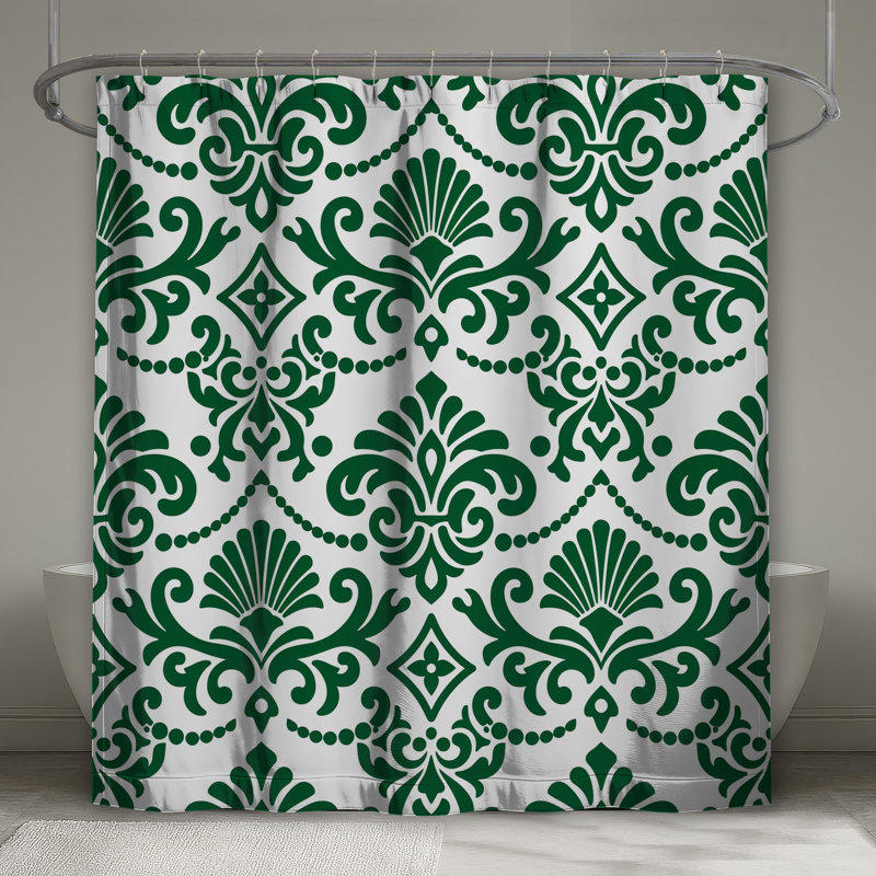 Rideaux de douche verts à motif damassé très longs, 70in W x 72in H