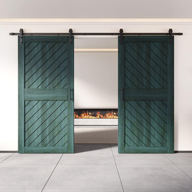 Porte double battante Homacer en pin royal, non assemblÃ©e et finie, motif Ã  rayures obliques, avec trousse de quincaillerie pour installation sans coulisse, pour usage intÃ©rieur uniquement
