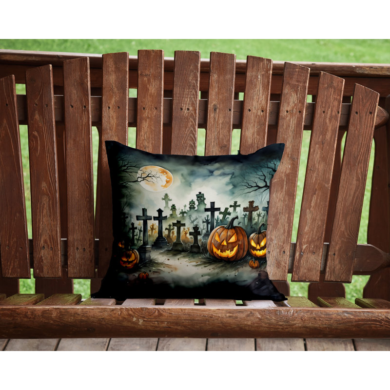 Coussin décoratif intérieur / extérieur en polyester More / Spooky More Spooky Halloween, 14 po x 14 po