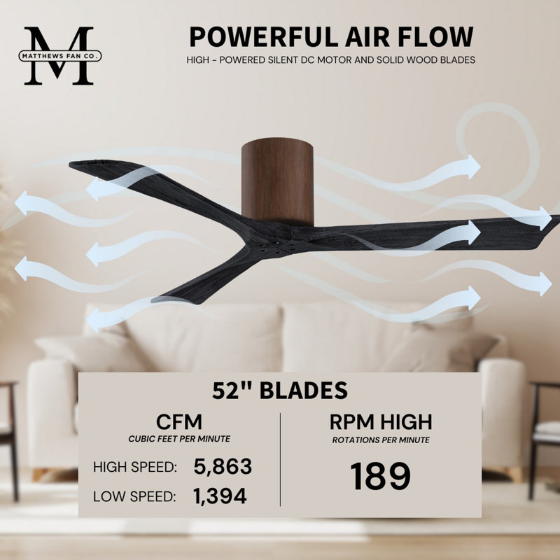 Irene Ceiling Fan, Walnut, Matte Black, 52"